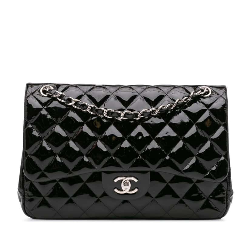 Chanel Jumbo Classic Patent Double Flap Black Leather Good condition - Front View