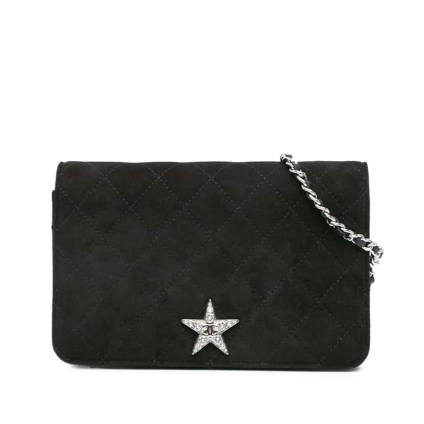 Chanel Quilted Suede Cocostellar Wallet on Chain Black Leather Good condition - Front View