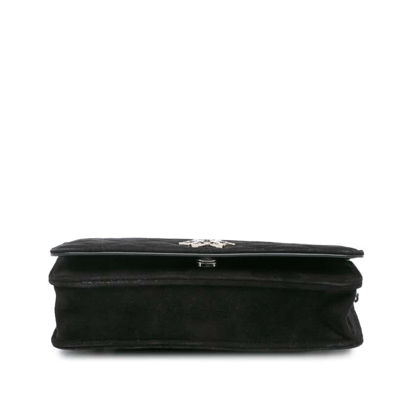 Chanel Quilted Suede Cocostellar Wallet on Chain Black Leather Good condition - Inside View