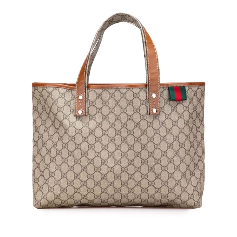 Gucci Medium GG Supreme Web Loop Tote Brown Canvas Good condition - Front View