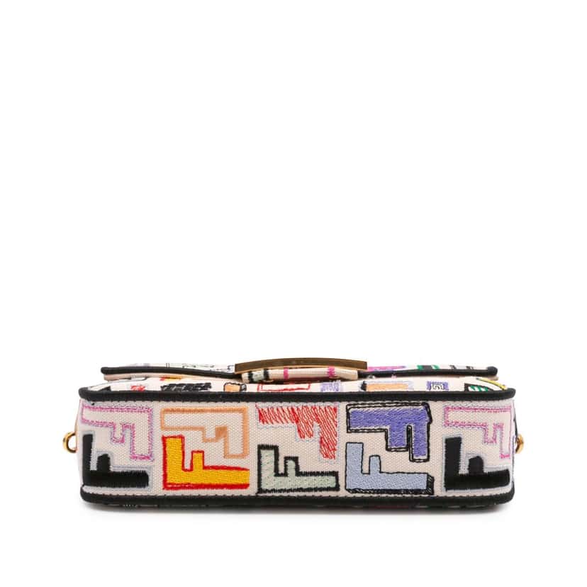 Fendi Chinese Valentines Day Mini Zucca Embroidered Canvas Baguette Satchel Brown Canvas Good condition - Inside View