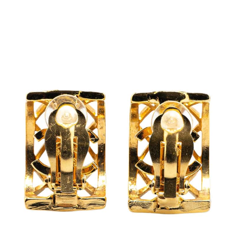 Chanel Gold Plated Caged CC Clip on Earrings Gold Metal Good condition - Back View