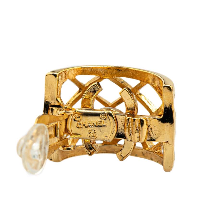Chanel Gold Plated Caged CC Clip on Earrings Gold Metal Good condition - Inside View