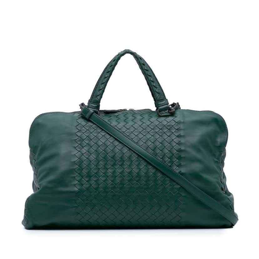 Bottega Veneta Large Nappa Intrecciato Leggero Satchel Green Leather Good condition - Front View