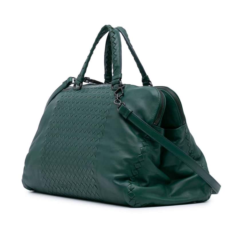 Bottega Veneta Large Nappa Intrecciato Leggero Satchel Green Leather Good condition - Back View