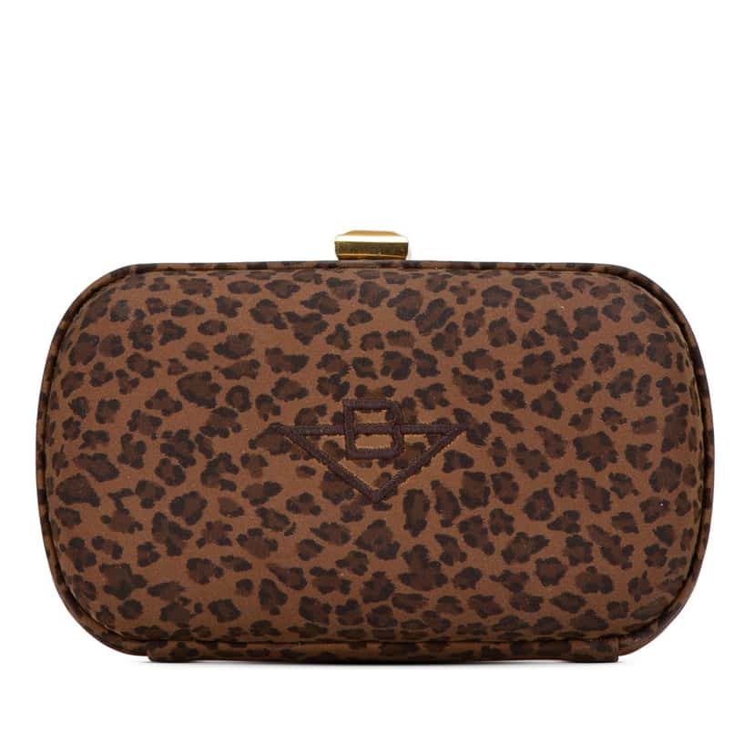 Bottega Veneta Nylon Leopard Print Box Clutch Brown Good condition - Front View