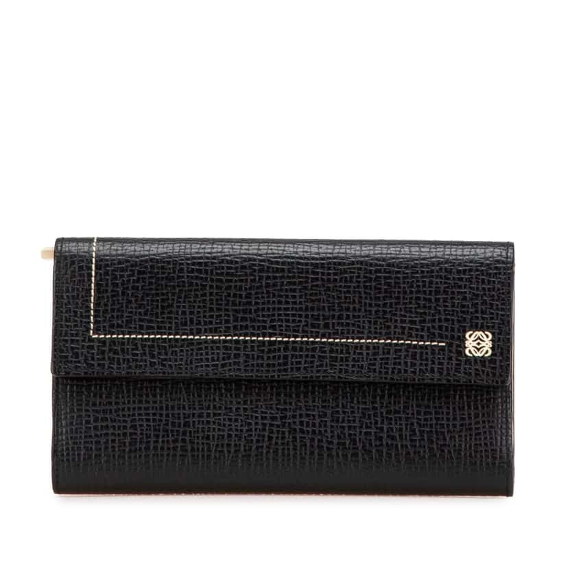 Loewe Anagram Grained Calfskin Long Wallet Black Leather Good condition - Front View