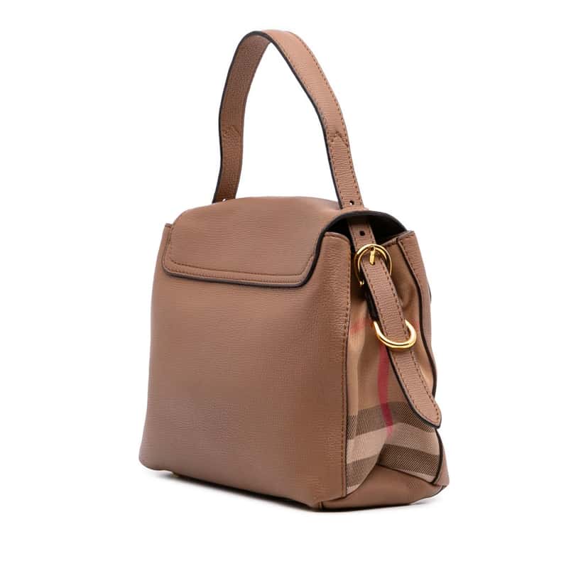 Burberry Small Calfskin and House Check Camberley Satchel Brown Leather Good condition - Back View