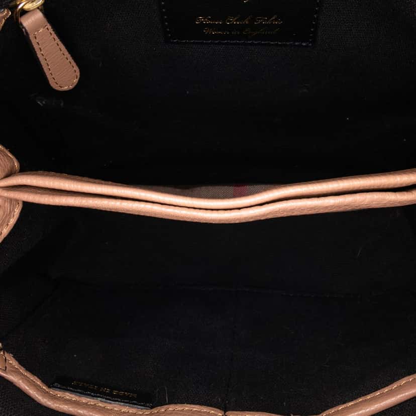 Burberry Small Calfskin and House Check Camberley Satchel Brown Leather Good condition - Model View