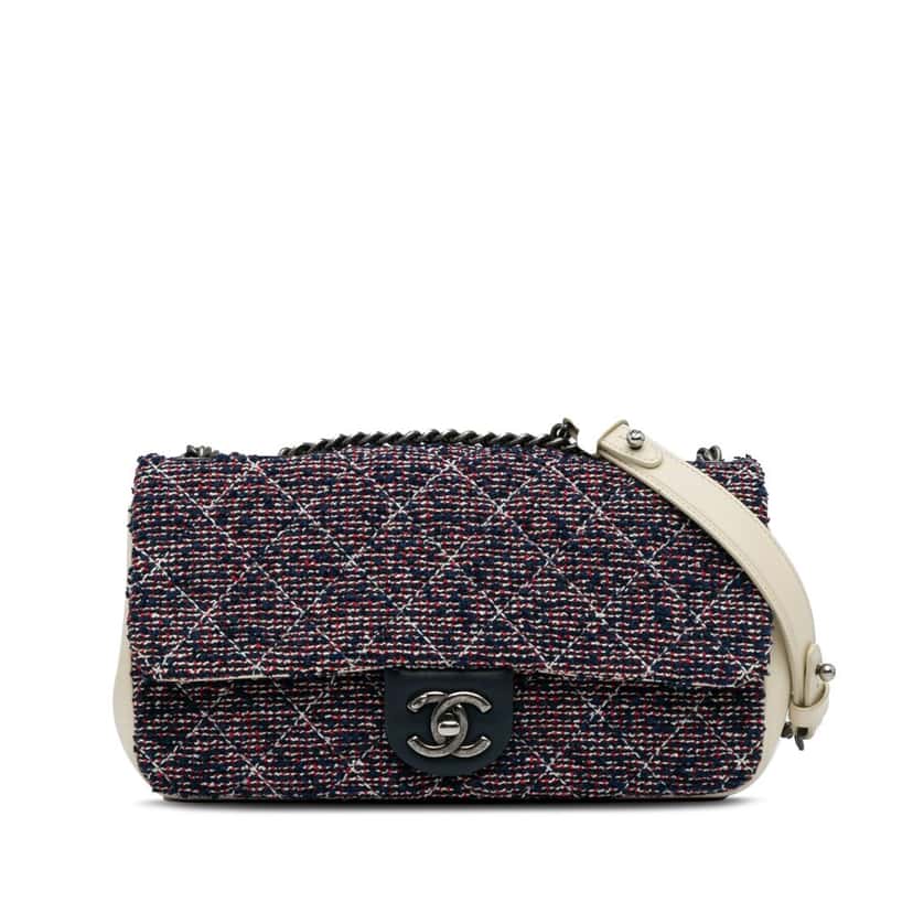 Chanel Small Airlines Tweed Flap Blue Tweed Good condition - Front View