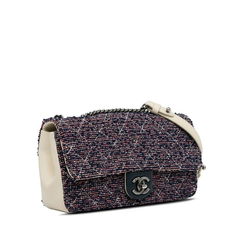Chanel Small Airlines Tweed Flap Blue Tweed Good condition - Back View