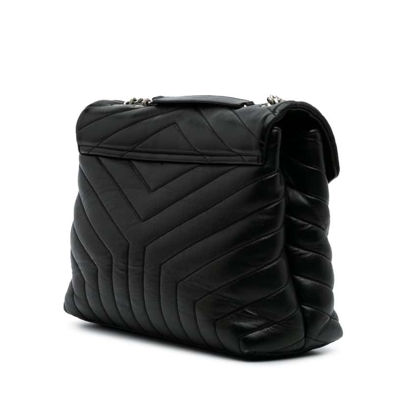 Saint Laurent Medium Matelasse Leather LouLou Shoulder Bag Black Leather Good condition - Back View