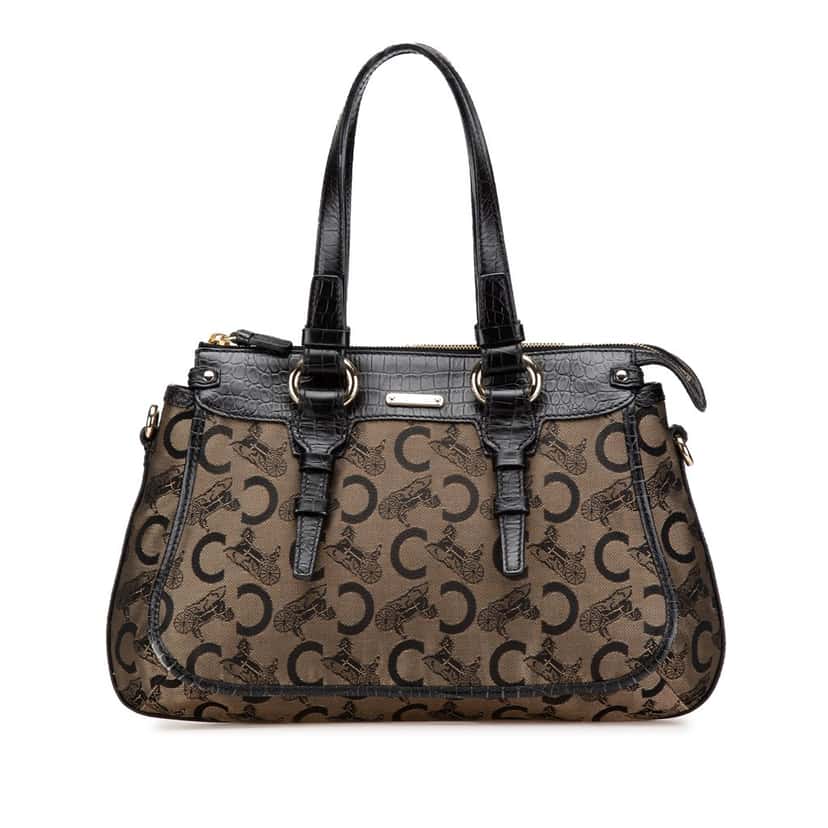 Celine C Carriage Canvas Satchel Brown Canvas Good condition - Front View