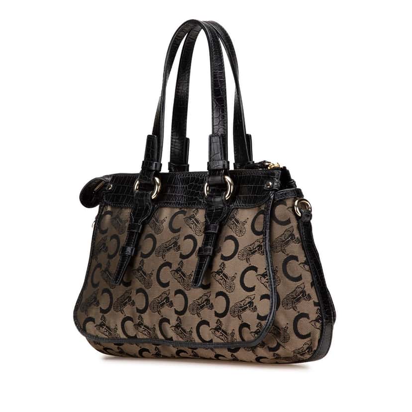 Celine C Carriage Canvas Satchel Brown Canvas Good condition - Back View