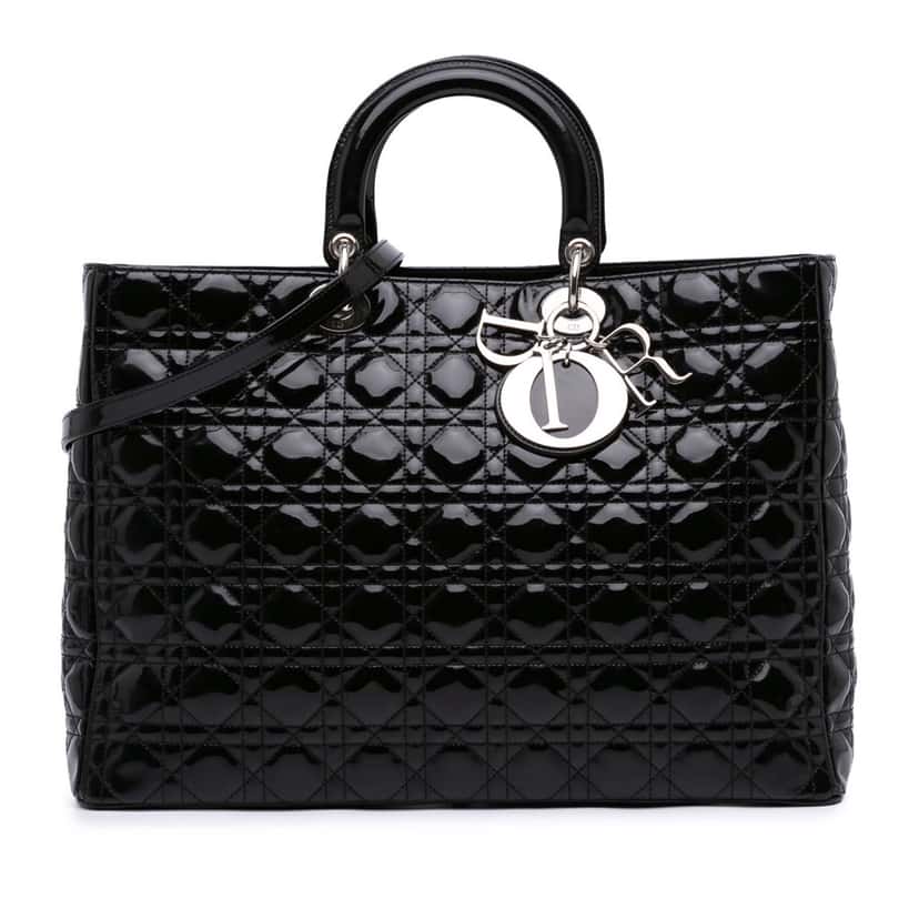Dior Extra Large Patent Cannage Lady Dior Black Leather Good condition - Front View