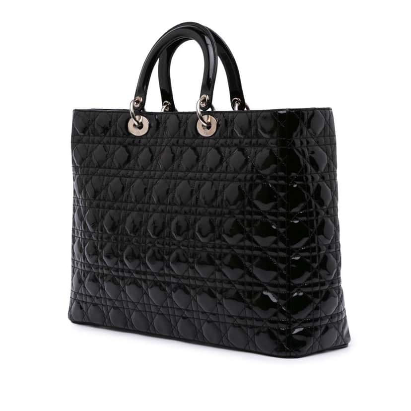 Dior Extra Large Patent Cannage Lady Dior Black Leather Good condition - Back View