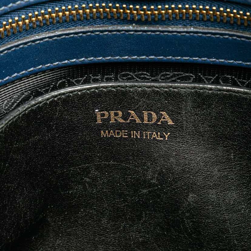 Prada Saffiano and City Calf Esplanade Satchel Blue Leather Good condition - Box View