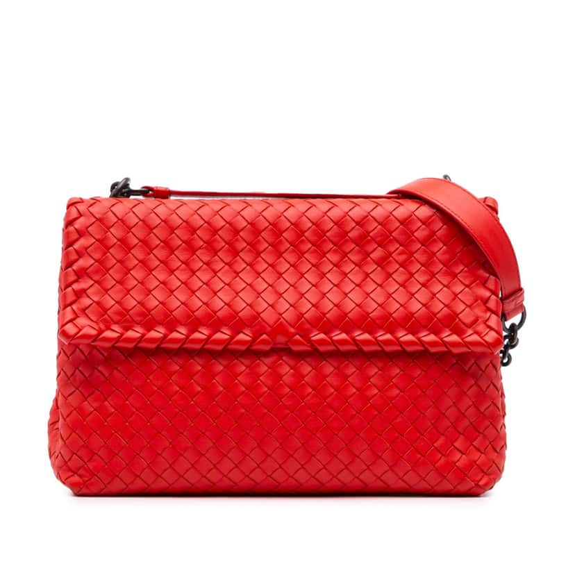 Bottega Veneta Large Nappa Intrecciato Olimpia Shoulder Bag Red Leather Good condition - Front View
