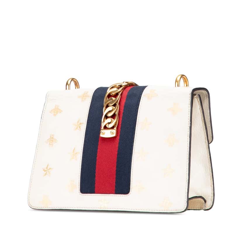 Gucci Small Leather Bee Star Sylvie Satchel White Leather Good condition - Back View