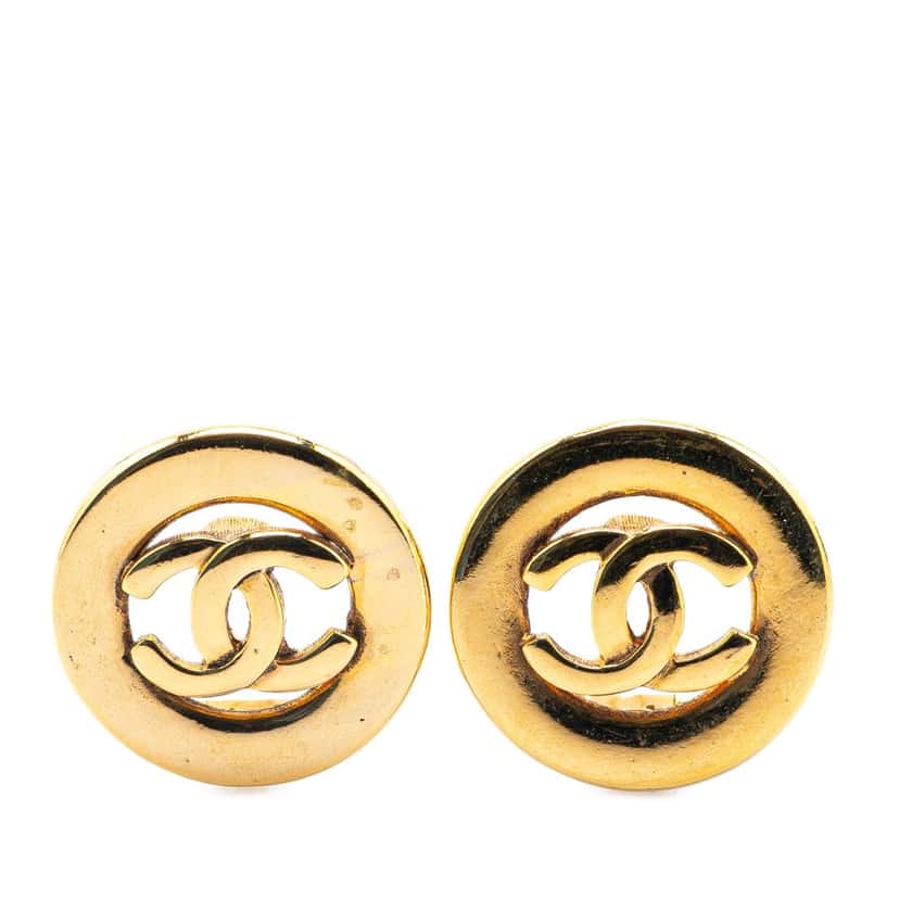 Chanel Gold Plated CC Round Clip On Earrings Gold Metal Good condition - Front View