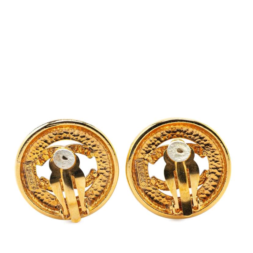 Chanel Gold Plated CC Round Clip On Earrings Gold Metal Good condition - Back View