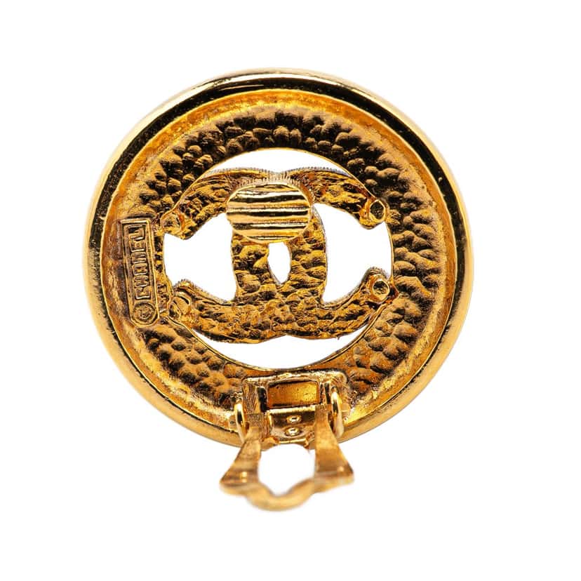 Chanel Gold Plated CC Round Clip On Earrings Gold Metal Good condition - Inside View