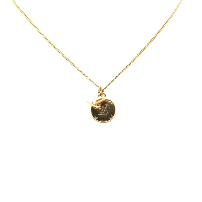 Louis Vuitton Gold Plated Monogram Charms Necklace Gold Metal Good condition - Front View