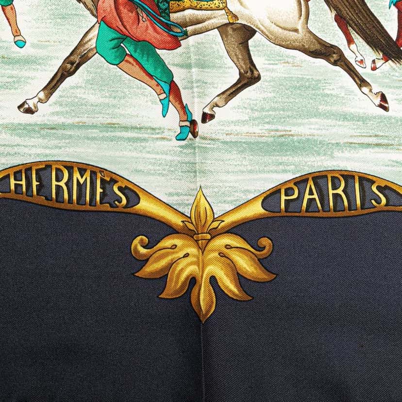 Hermès Les Chevaux des Moghols Silk Scarf Blue Silk Good condition - Box View