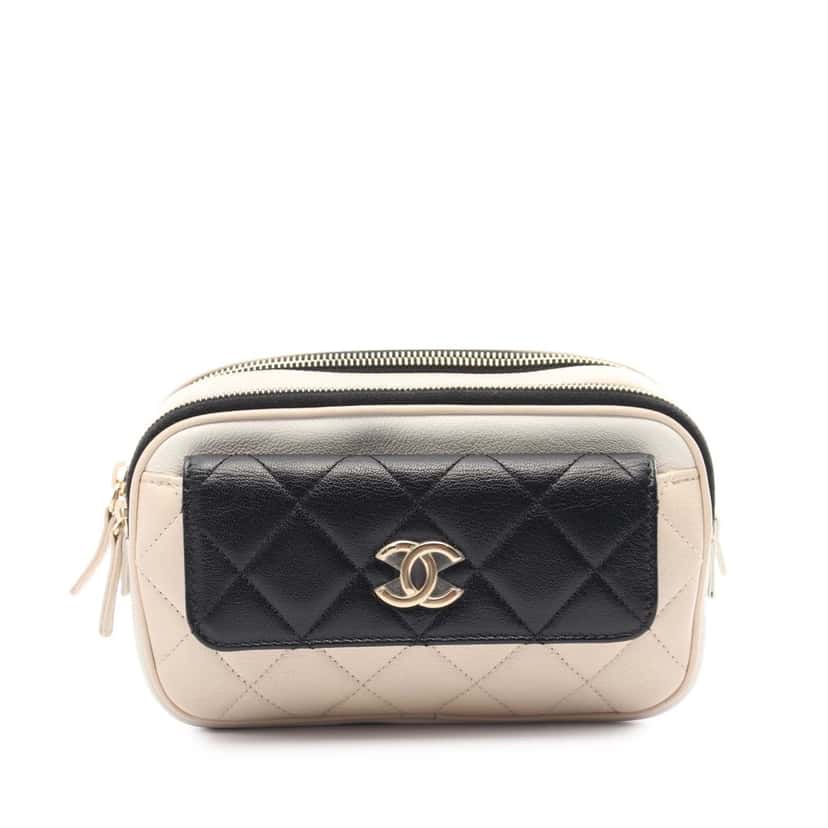 Chanel Tricolor Quilted Goatskin In and Out Belt Bag Brown Leather Good condition - Front View