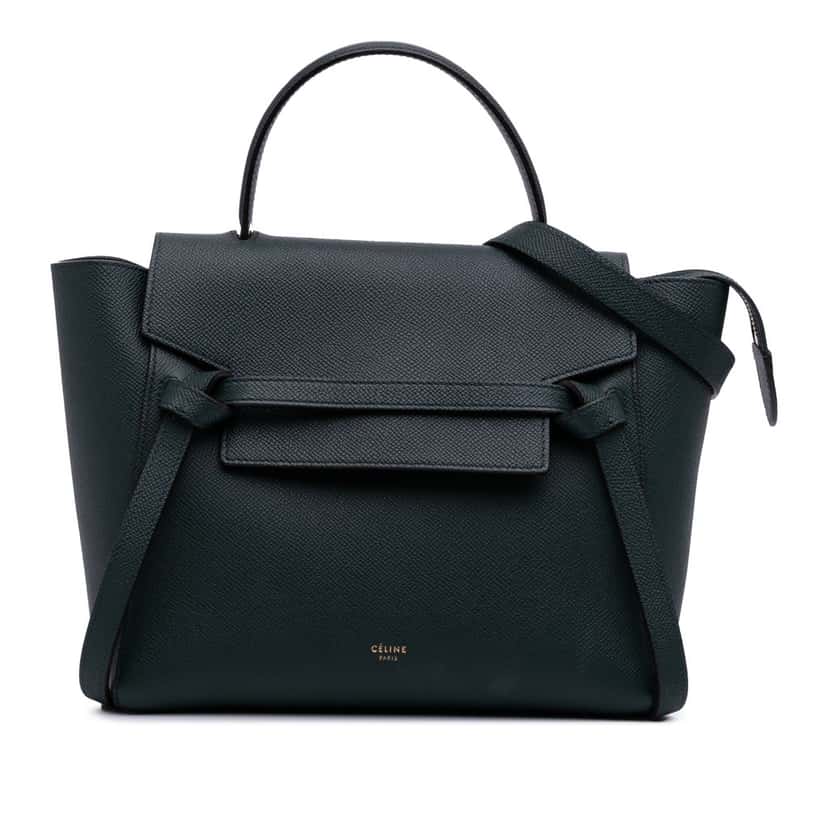 Celine Micro Grained Calfskin Belt Bag Green Leather Fair condition - Front View