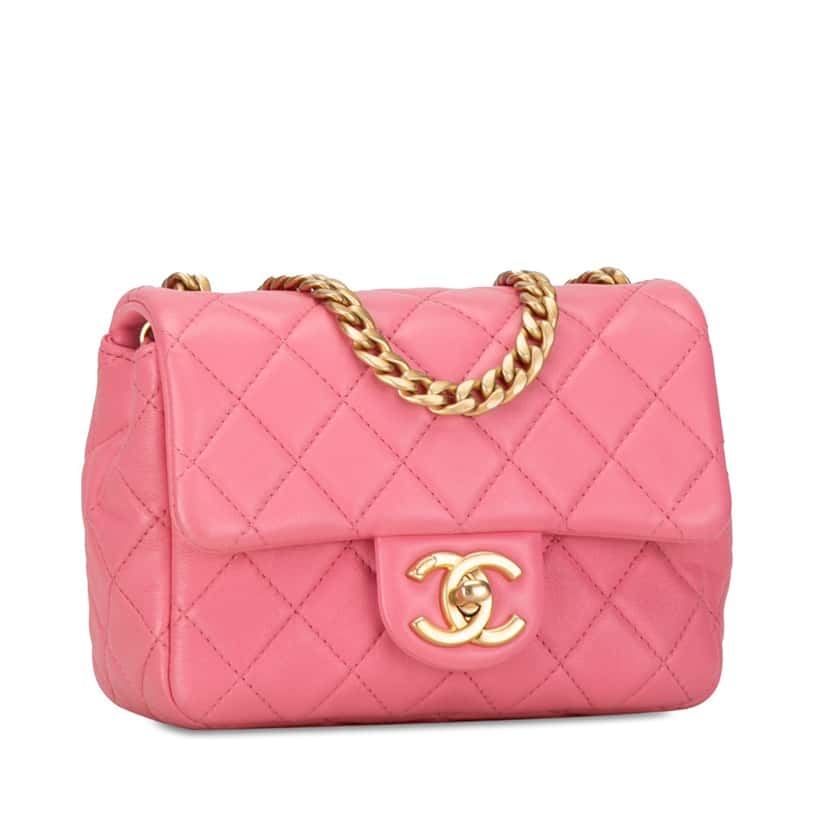 Chanel Mini Square Lambskin Pearl Samba Flap Pink Leather Good condition - Back View
