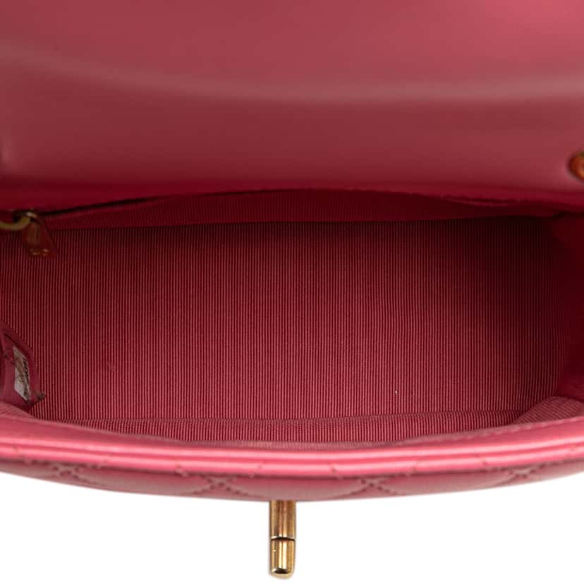 Chanel Mini Square Lambskin Pearl Samba Flap Pink Leather Good condition - Box View