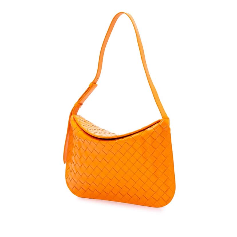 Bottega Veneta Brushed Calfskin Intrecciato Cradle Fold Over Shoulder Bag Orange Leather Good condition - Back View