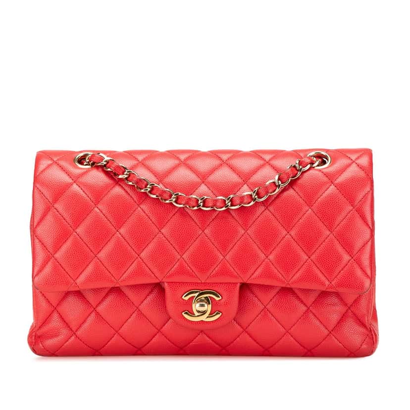 Chanel Medium Classic Caviar Double Flap Red Leather Good condition - Front View