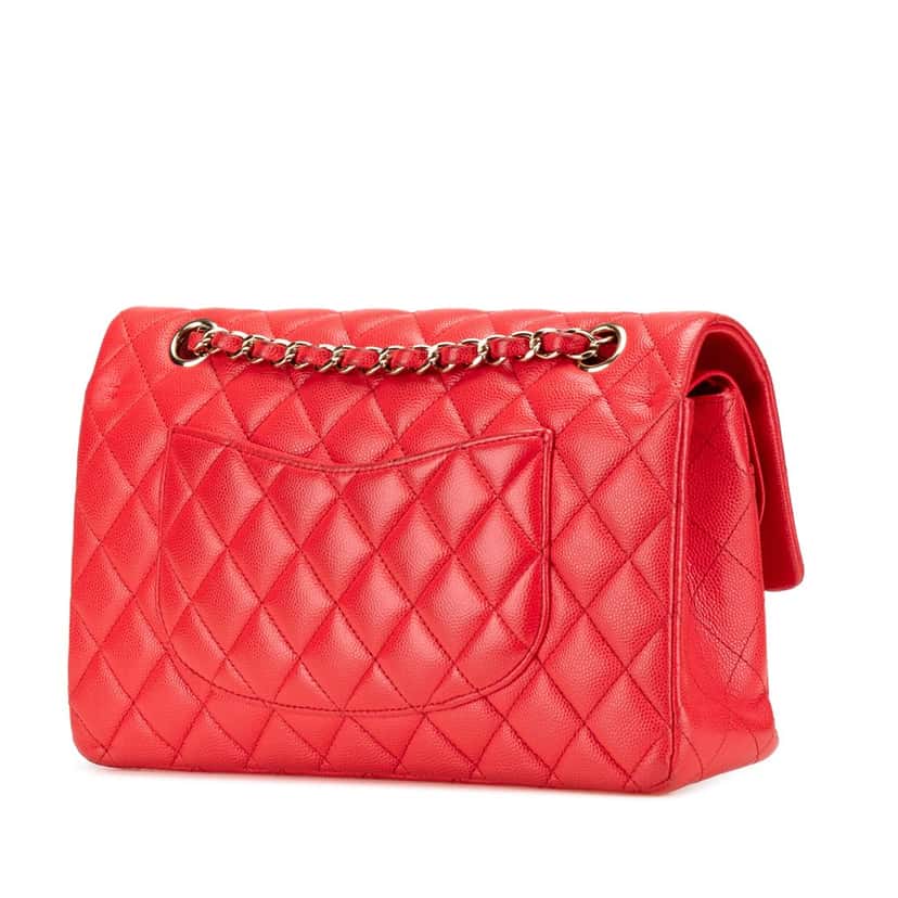 Chanel Medium Classic Caviar Double Flap Red Leather Good condition - Back View