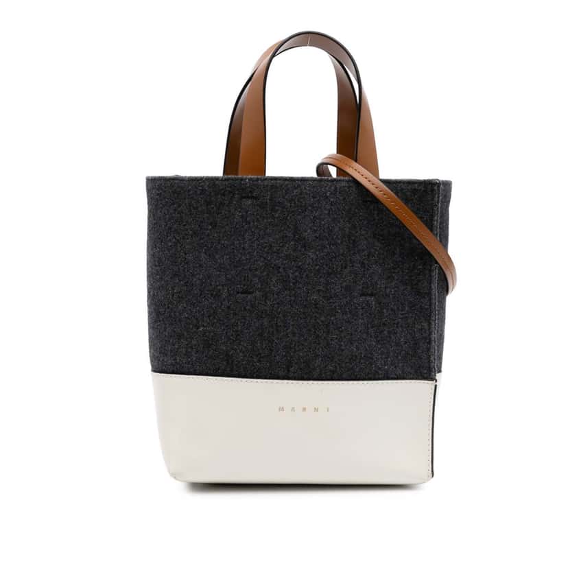 Marni Felt Trimmed Leather Museo Shopper Tote Grey Wool Good condition - Front View