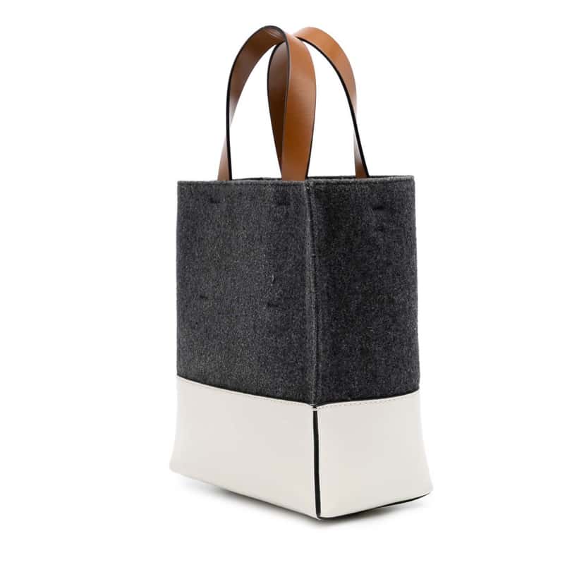 Marni Felt Trimmed Leather Museo Shopper Tote Grey Wool Good condition - Back View