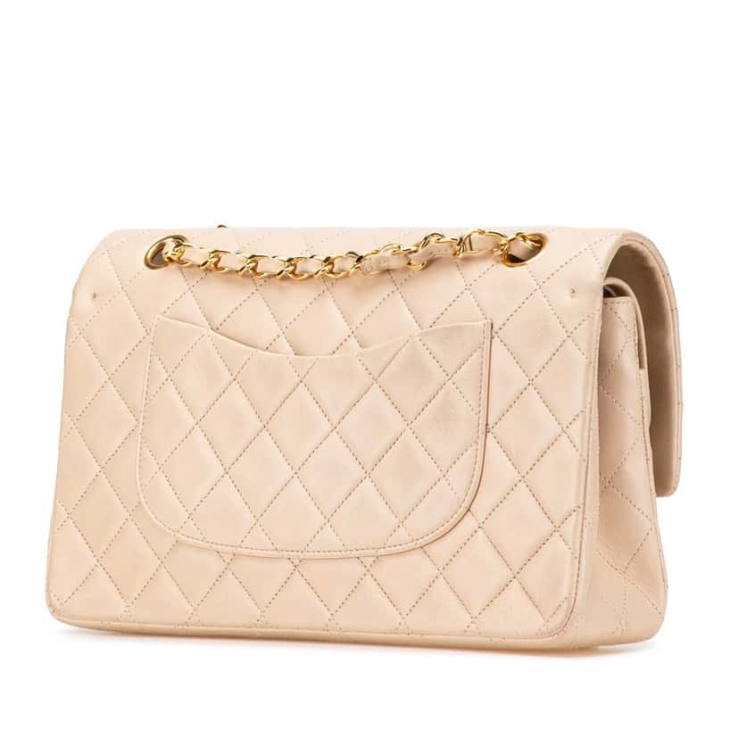 Chanel Medium Classic Lambskin Double Flap Brown Leather Good condition - Back View