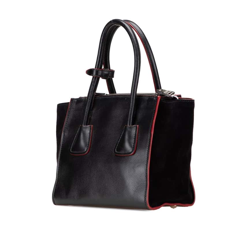 Prada Mini Scamosciato Trimmed Glace Calf Twin Pocket Satchel Black Leather Good condition - Back View