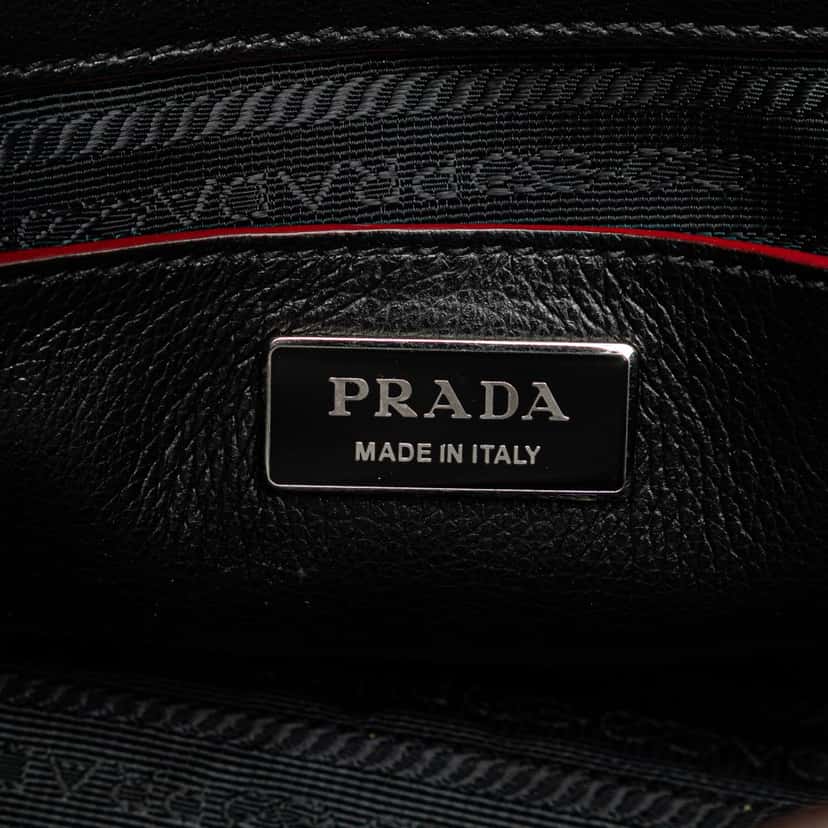 Prada Mini Scamosciato Trimmed Glace Calf Twin Pocket Satchel Black Leather Good condition - Box View