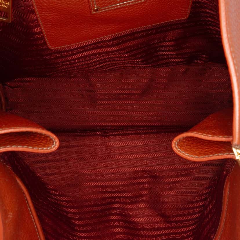 Prada Vitello Daino Side Zip Shopper Tote Orange Leather Very good condition - Model View