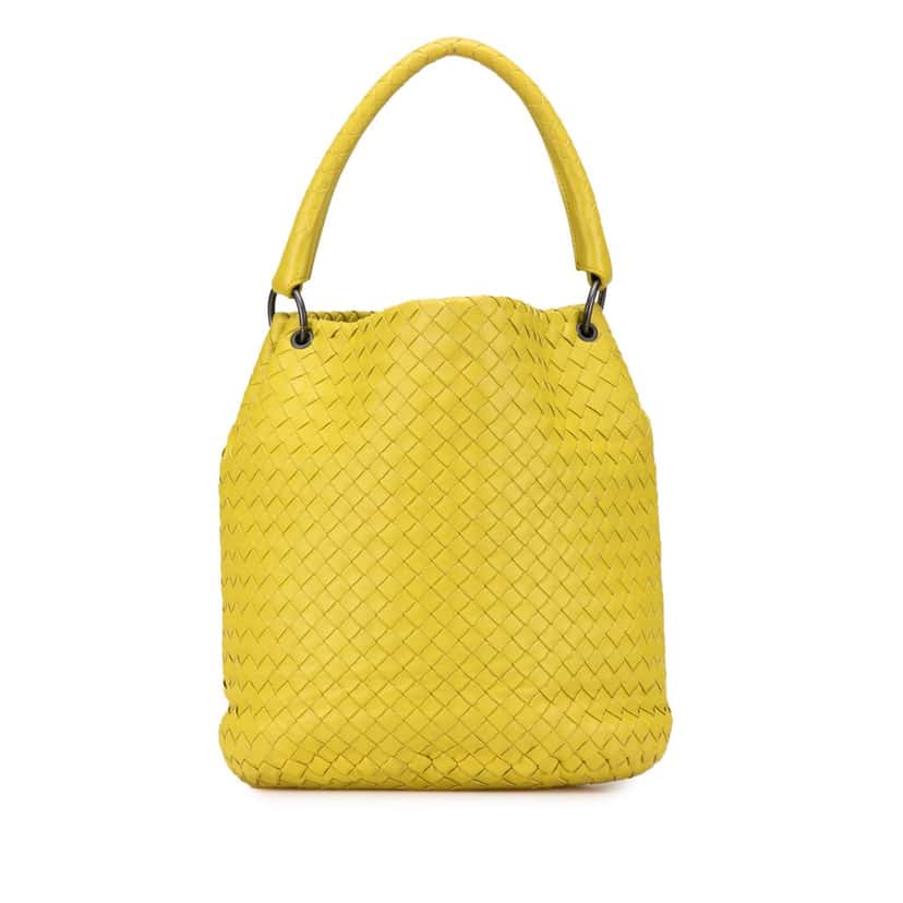 Bottega Veneta Nappa Intrecciato Bucket Bag Yellow Leather Very good condition - Front View