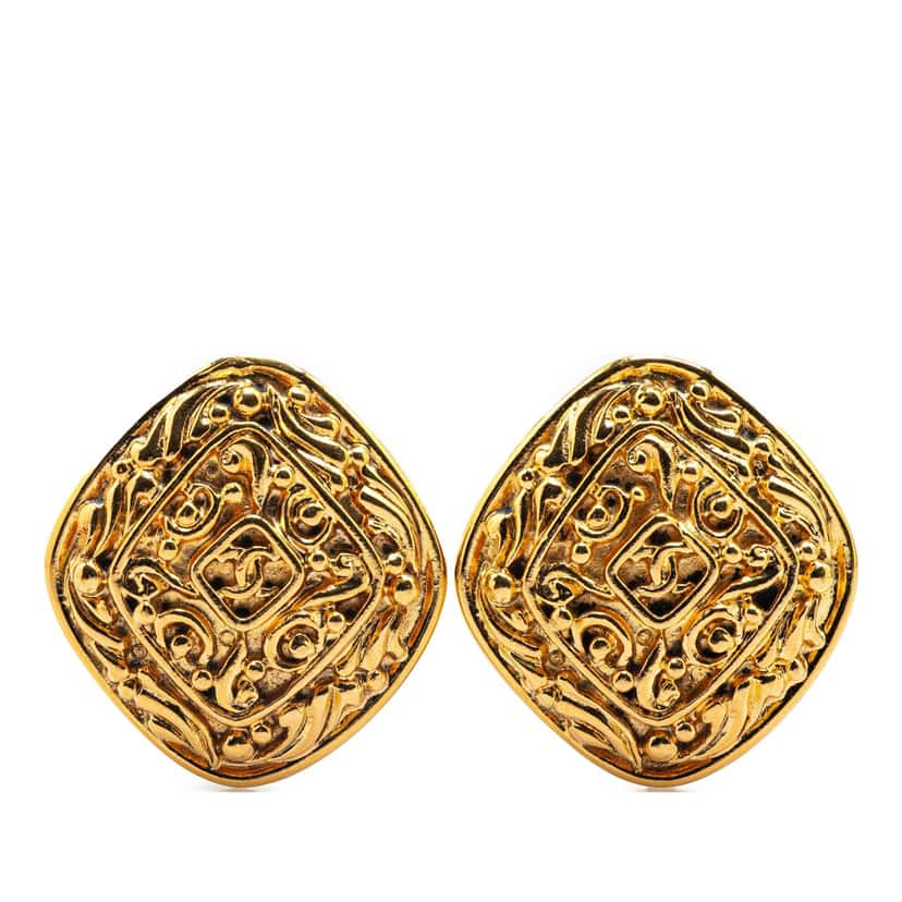 Chanel Gold Plated CC Clip On Earrings Gold Metal Good condition - Front View