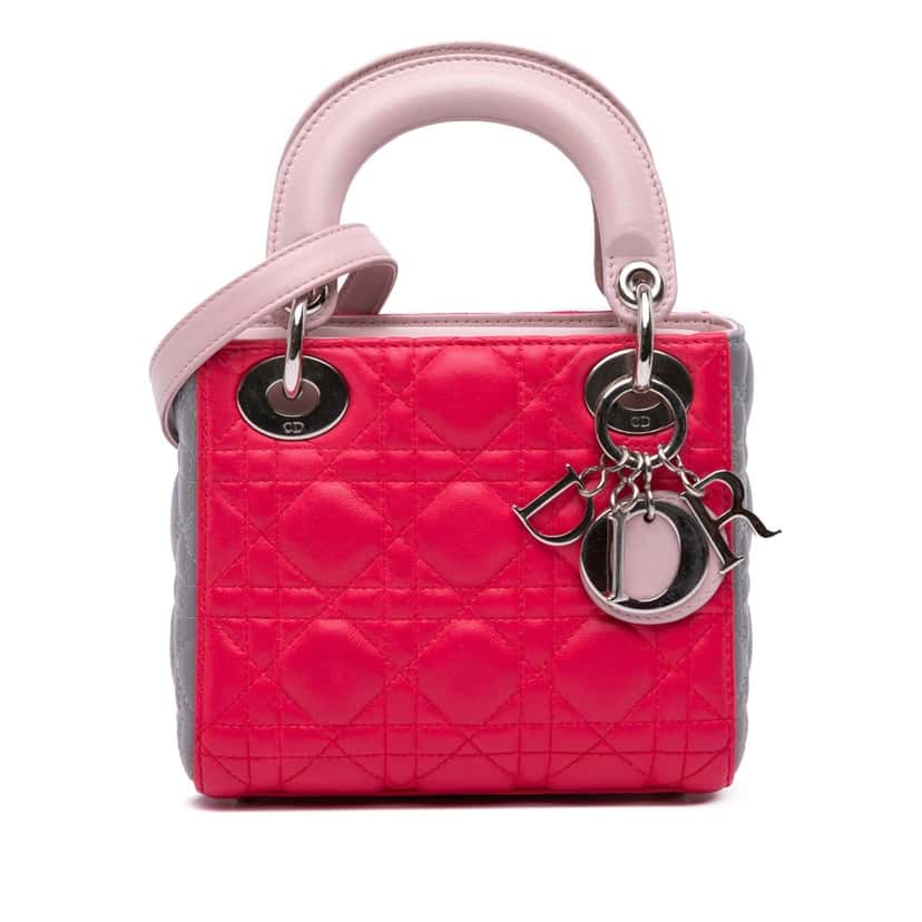 Dior Mini Tricolor Lambskin Cannage Lady Dior Pink Leather Good condition - Front View