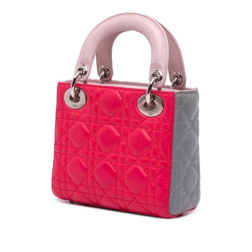 Dior Mini Tricolor Lambskin Cannage Lady Dior Pink Leather Good condition - Back View