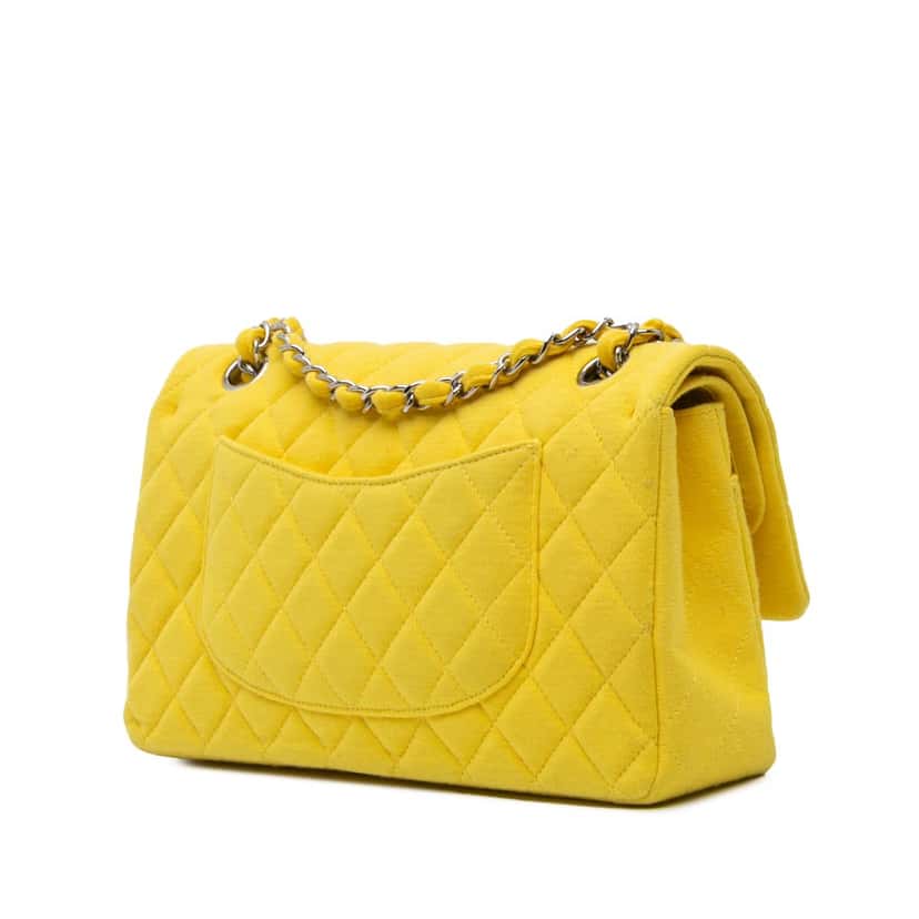 Chanel Medium Classic Jersey Double Flap Yellow Polyester Good condition - Back View