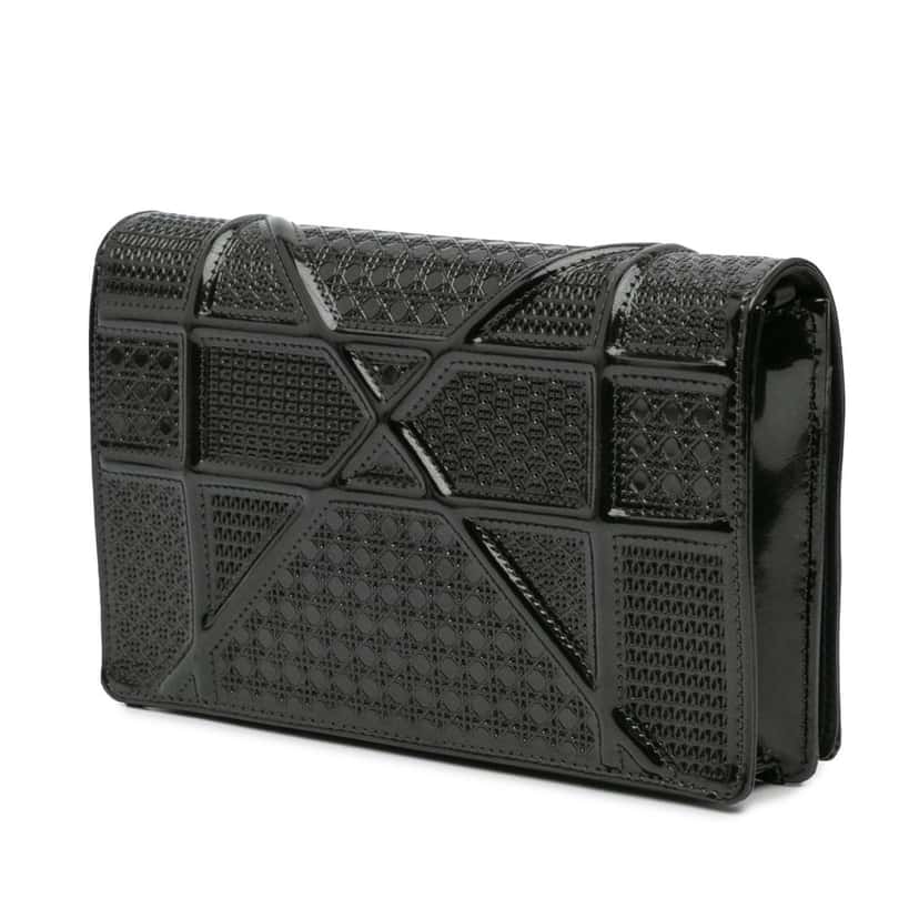 Dior Metallic Patent Microcannage Diorama Wallet on Chain Black Leather Good condition - Back View