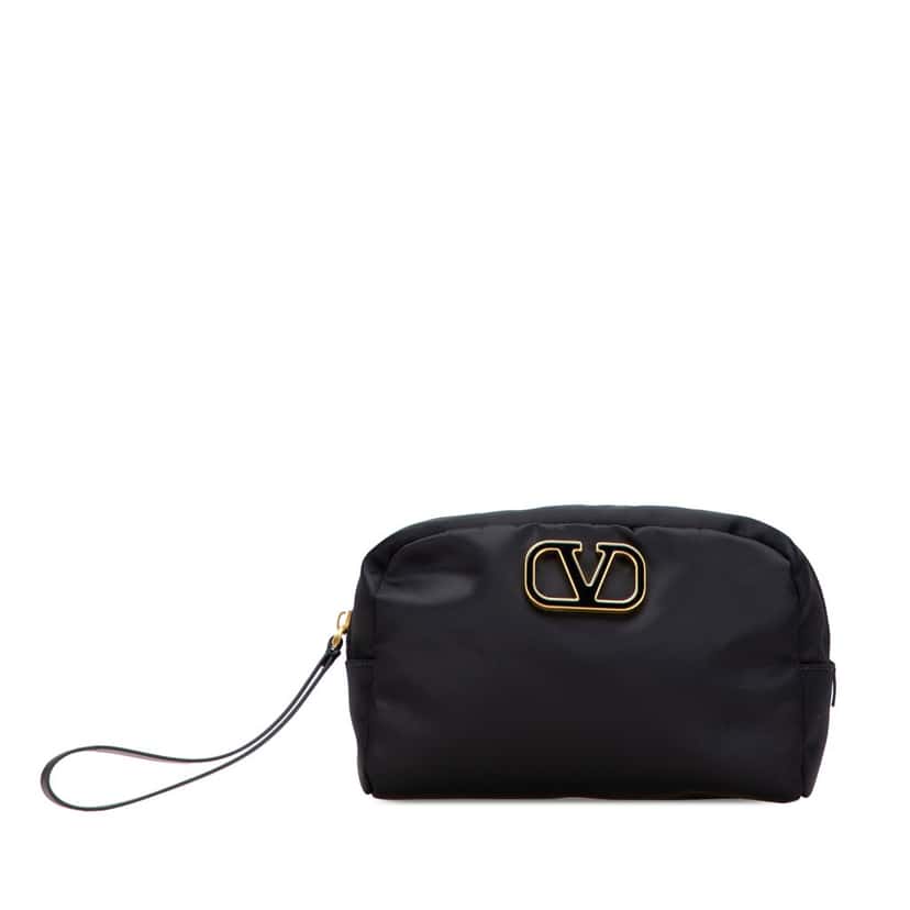 Valentino VLogo Nylon Pouch Black Good condition - Front View