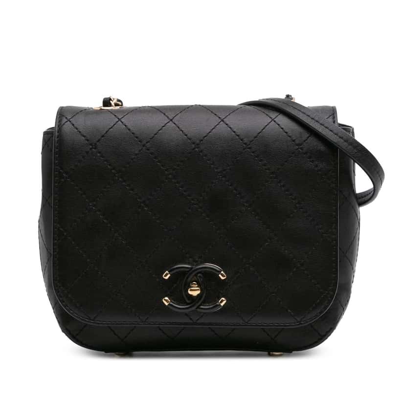 Chanel Small Stitched Calfskin Covered CC Flap Black Leather Good condition - Front View