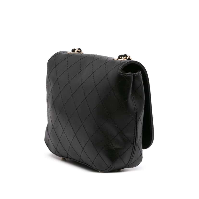 Chanel Small Stitched Calfskin Covered CC Flap Black Leather Good condition - Back View